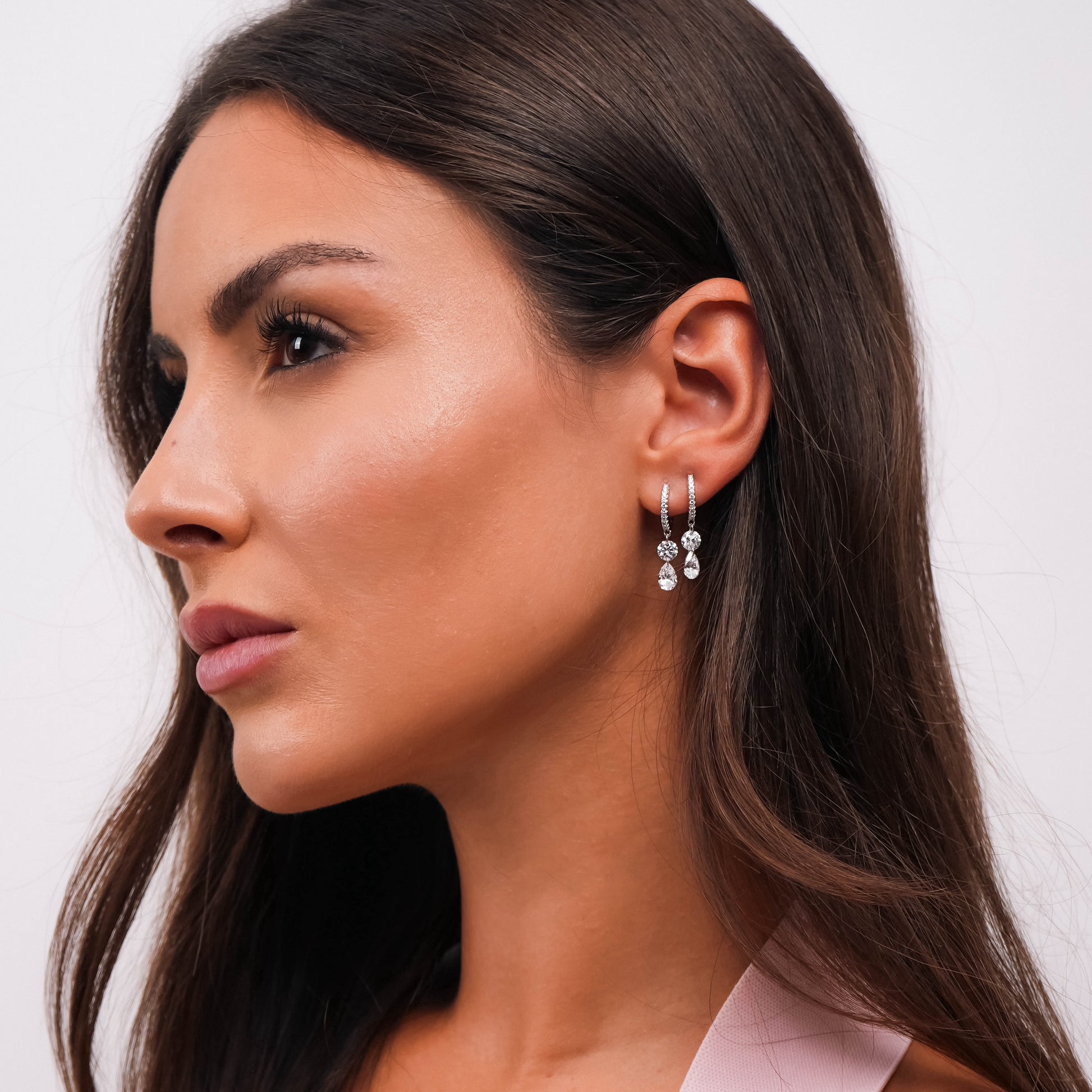 AYLA CRYSTAL CLEAR DROP DANGLE HOOPS.