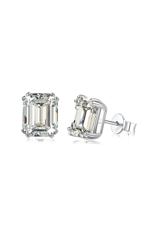 Lucky 13 Angel stud earrings, emerald cut, 925 sterling silver, rhodium plated with rectangular cubic zirconia.