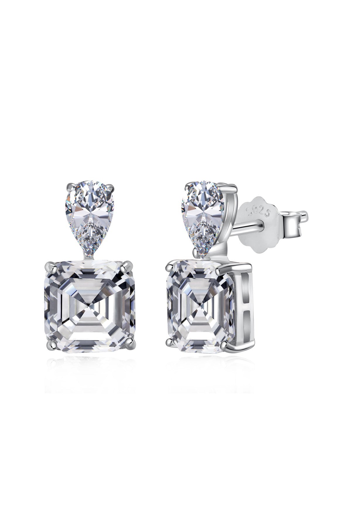 A pair of elegant chiara earrings featuring pear-shaped and square-cut gemstones, crafted from 925 sterling silver.