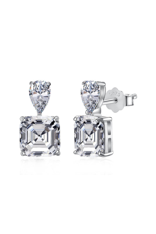 A pair of elegant chiara earrings featuring pear-shaped and square-cut gemstones, crafted from 925 sterling silver.