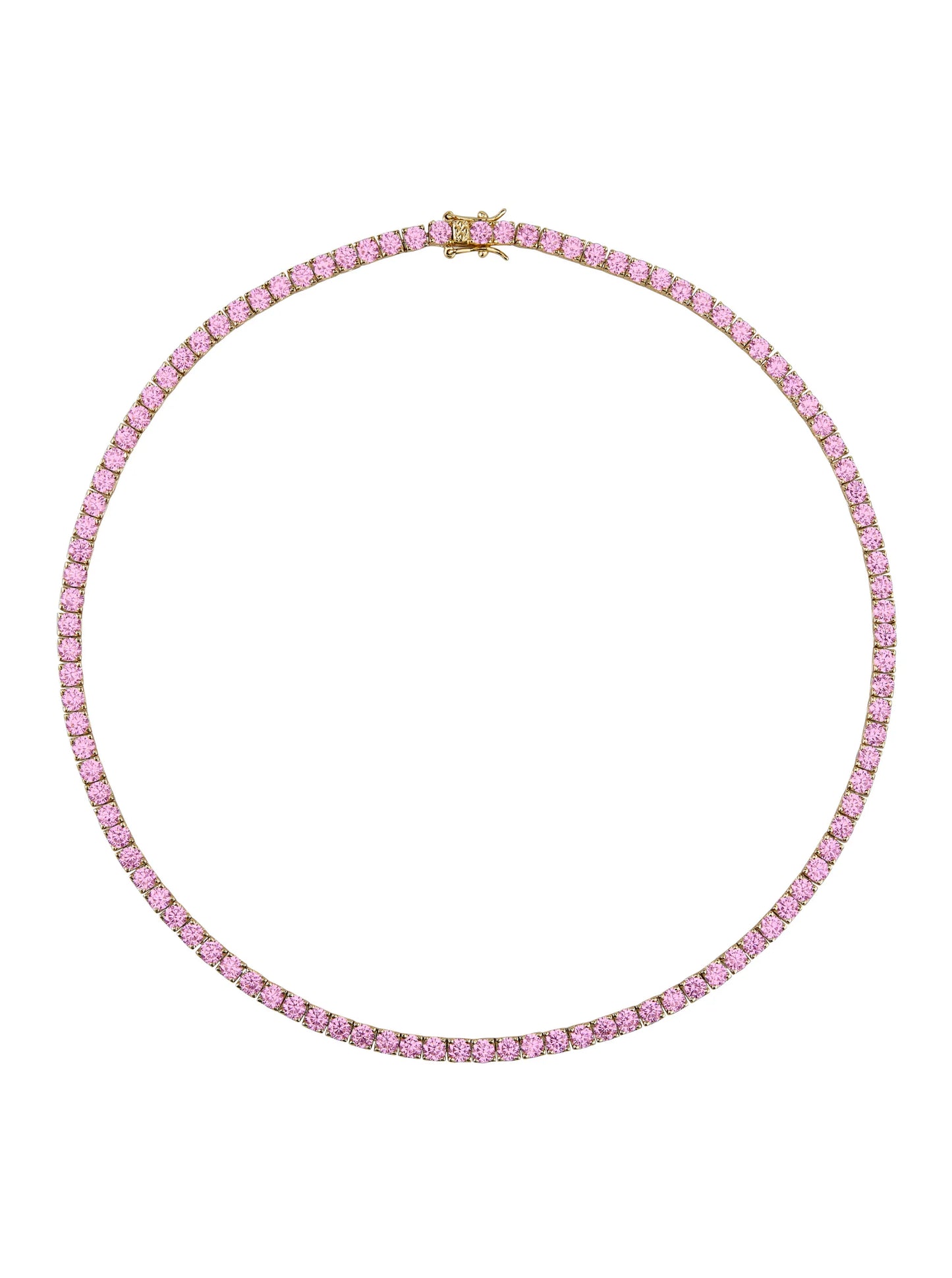 Classic tennis riviera necklace with pink cubic zirconias in 18k gold plating.