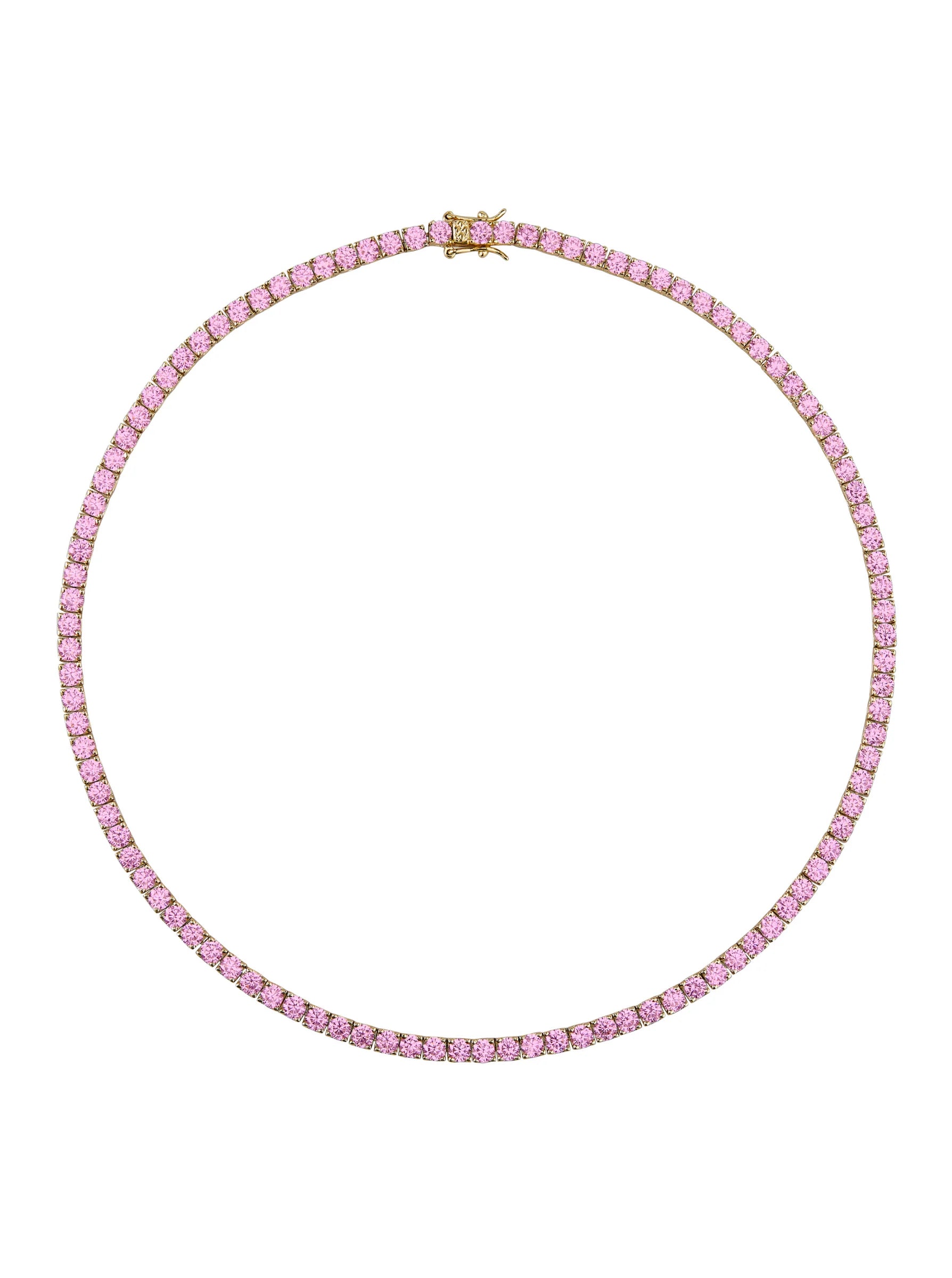 Classic tennis riviera necklace with pink cubic zirconias in 18k gold plating.