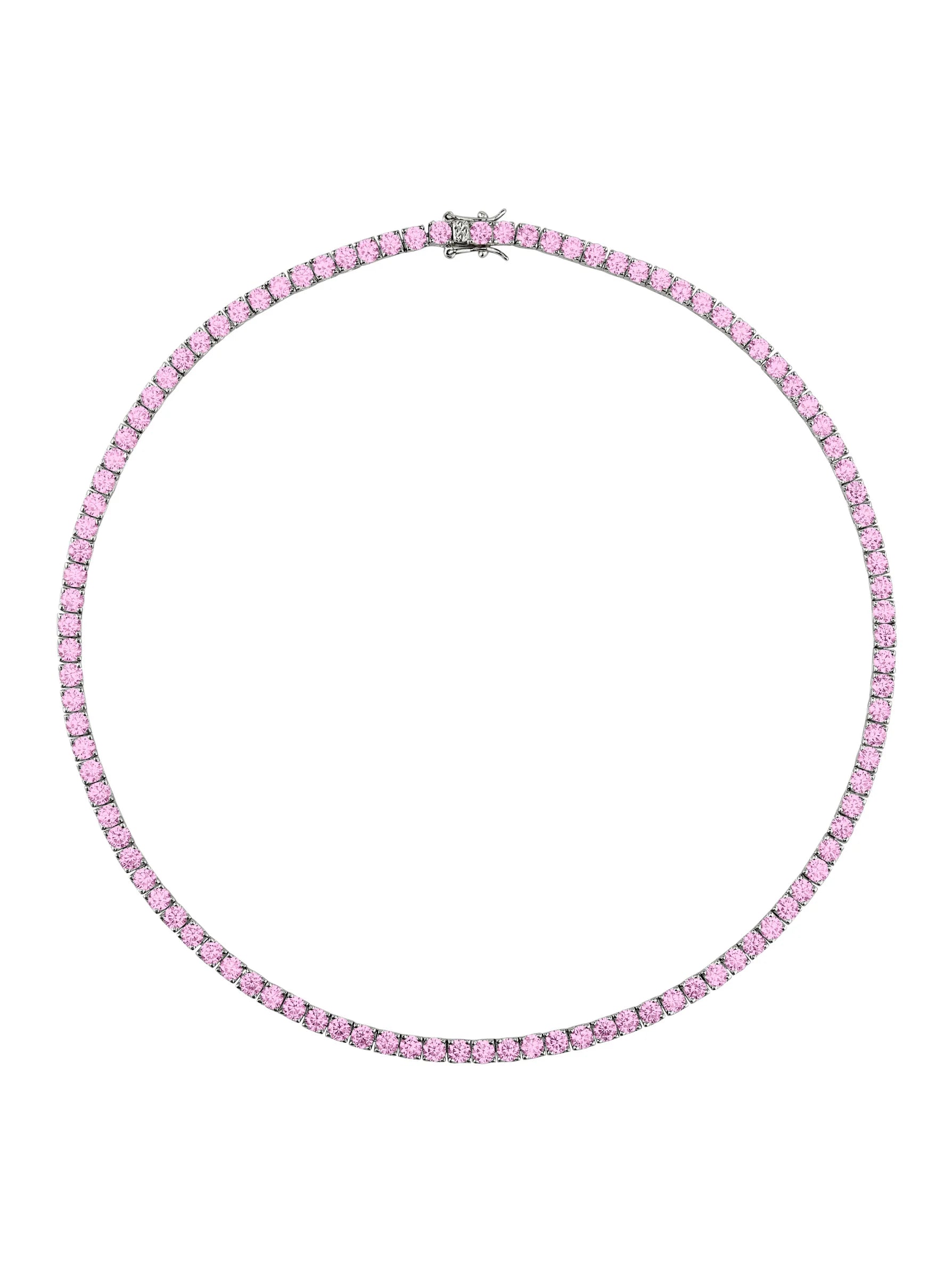 Classic tennis riviera necklace with pink cubic zirconias in rhodium plating.