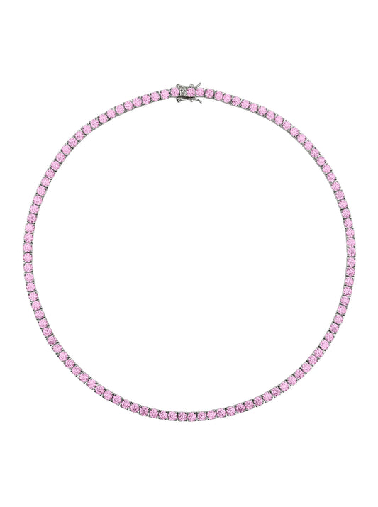 Classic tennis riviera necklace with pink cubic zirconias in rhodium plating.