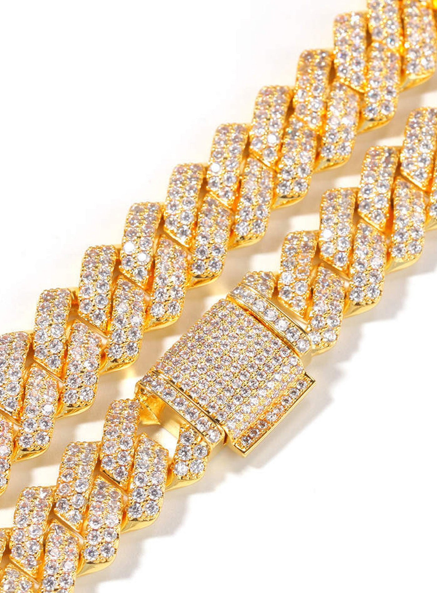 Cuban Link prong necklace chain micro paved with zirconias in 18k yellow gold plating by Lucky13