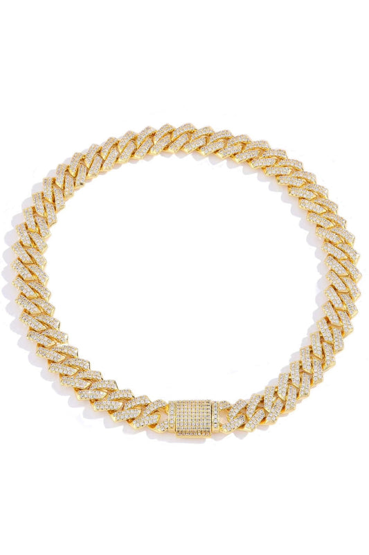 Gold Cuban Link prong necklace chain micro paved with zirconias in 18k yellow gold plating by Lucky13