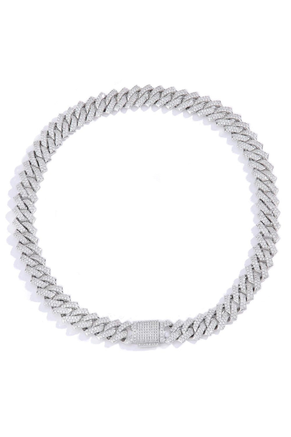 Silver Cuban Link prong necklace chain micro paved with zirconias in rhodium plated by Lucky13