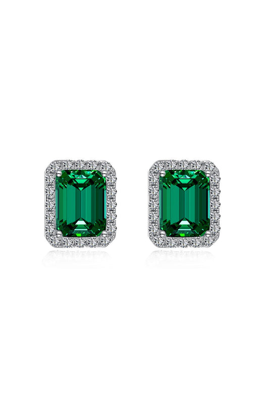 Emerald green solitaire stud earrings set with emerald cut zirconia handcrafted in 925 sterling silver by Lucky13 Jewelry