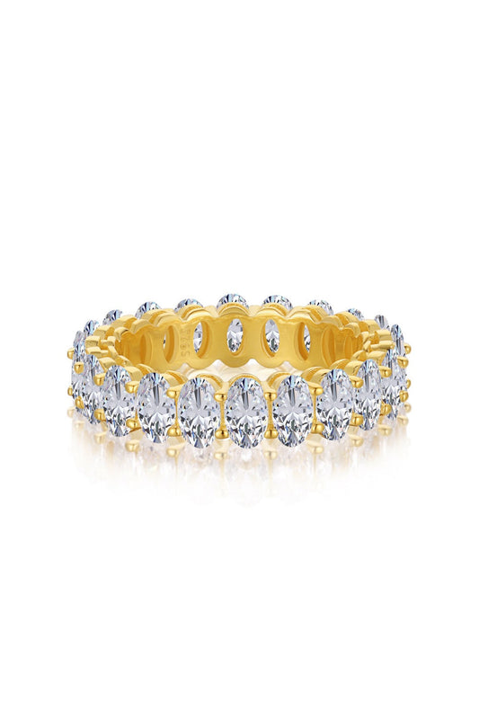 Elegant and timeless gold eternity ring band handcrafted in 925 sterling silver set with shining oval cut cubic zirconia stones