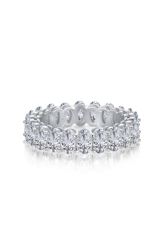 Elegant and timeless eternity ring band handcrafted in 925 sterling silver set with shining oval cut cubic zirconia stones