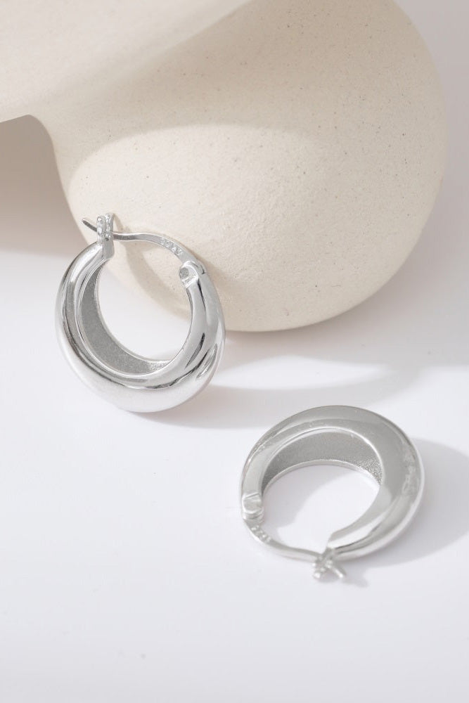 Lucky 13 everyday small silver hoops, handcrafted in 925 sterling silver, rhodium plated with vintage retro inspired design.