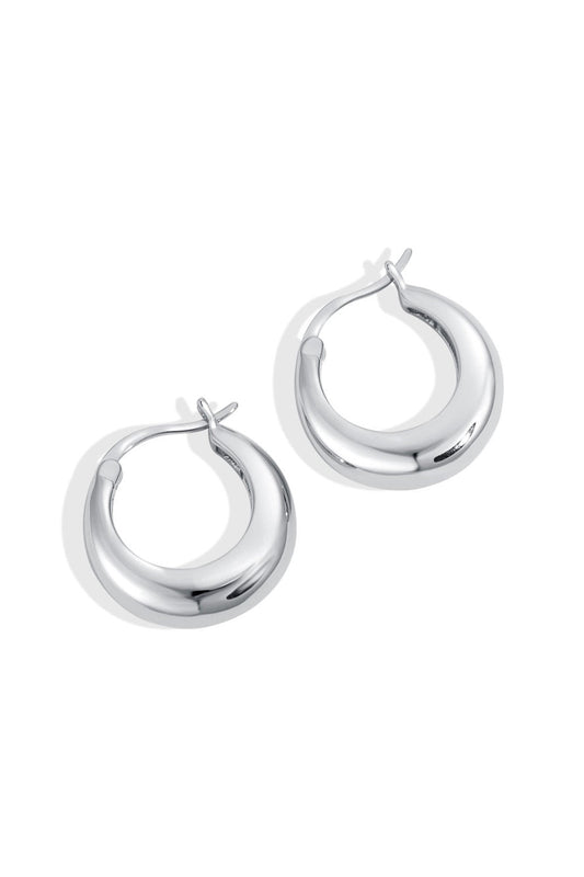 Lucky 13 everyday small silver hoops, handcrafted in 925 sterling silver, rhodium plated with vintage retro inspired design.