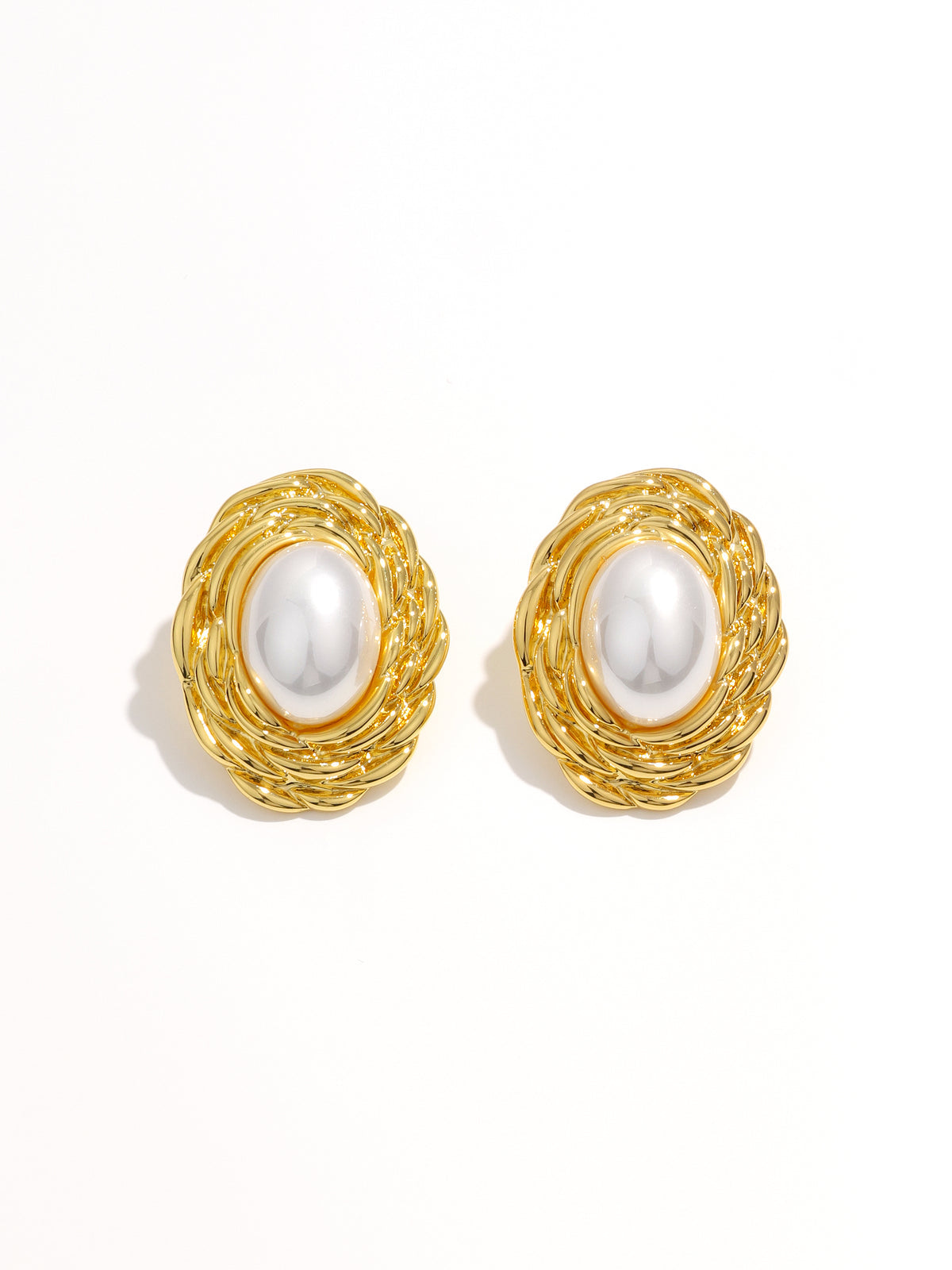 Gold vintage pearl earrings handcrafted in stainless steel by Lucky 13 jewelry